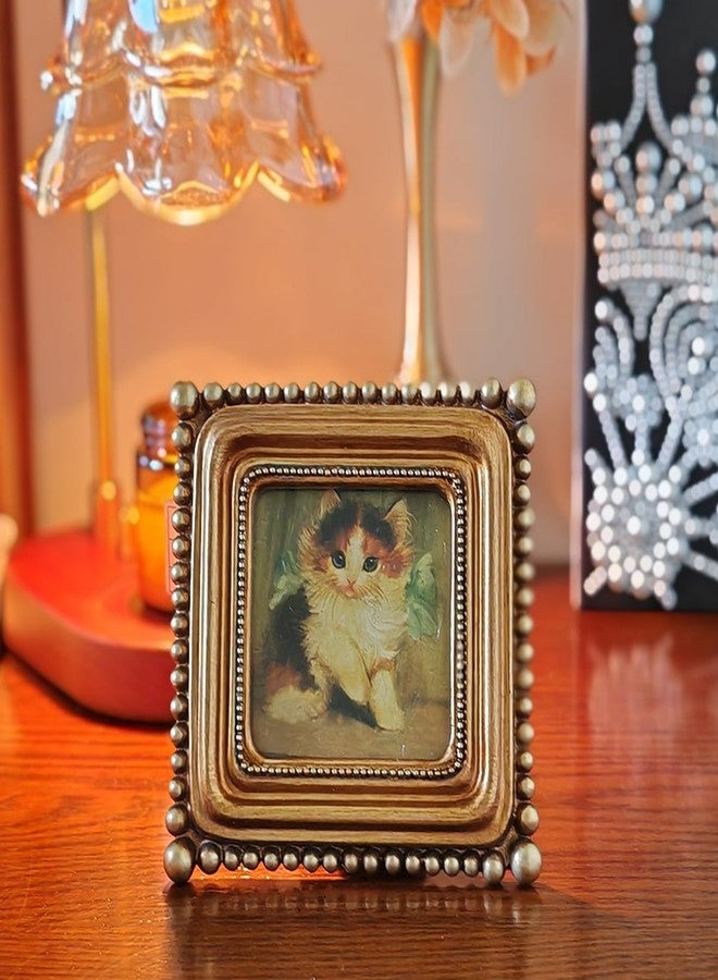 SIKOO Small Vintage Picture Frame 3x3 Bronze Gold Antique Ornate Photo Frame Square with Bead for Tabletop and Wall Mount Display Vintage Wall Decor Art Gallery - Image 2